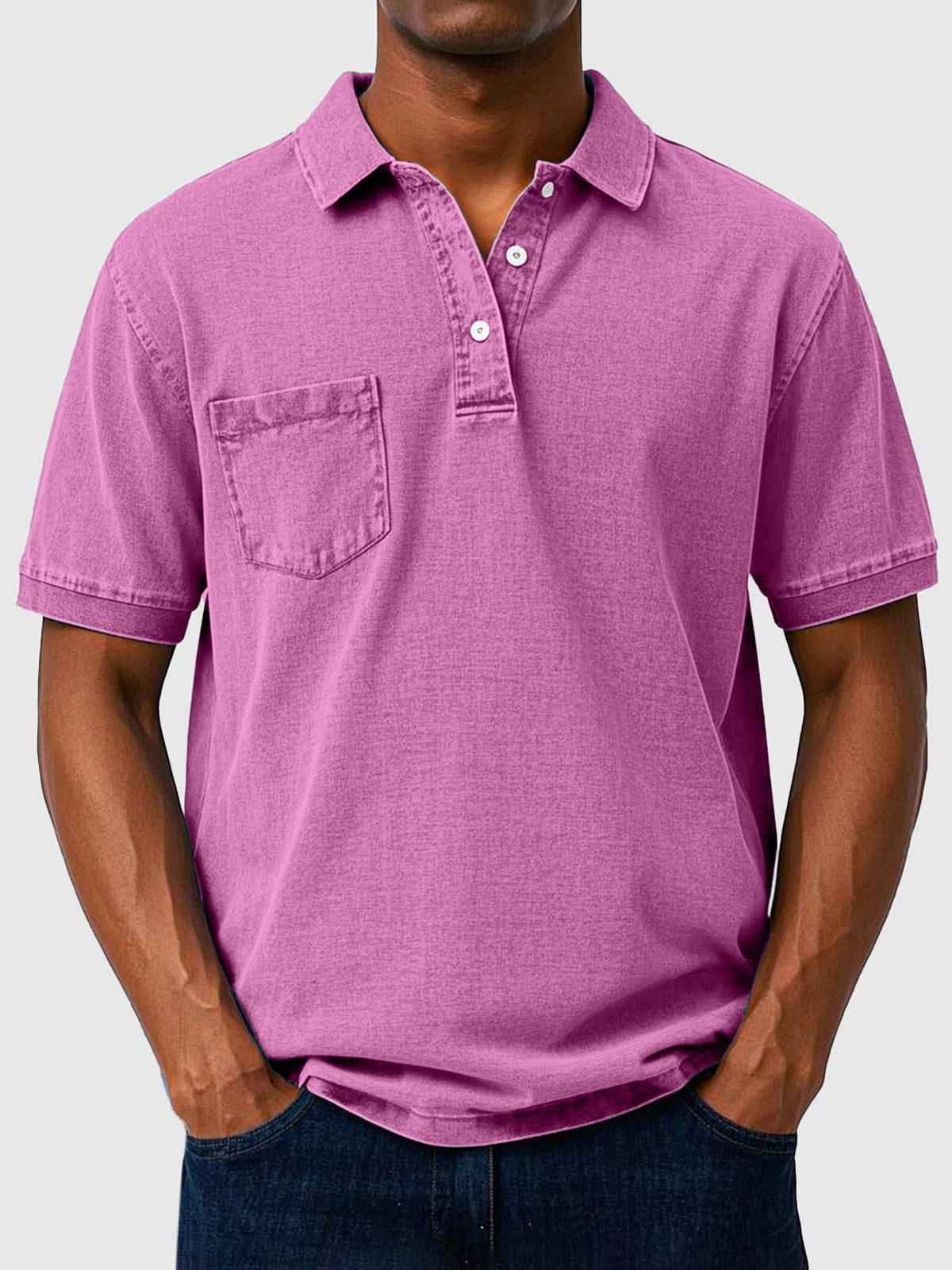 Cotton-Denim Chest Pocket Polo Shirt for Men