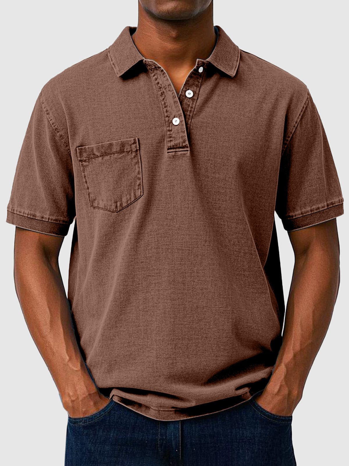 Cotton-Denim Chest Pocket Polo Shirt for Men