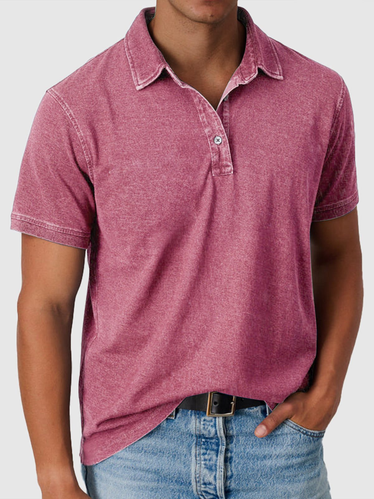 Cotton-Denim Short Sleeve Polo Shirt for Men