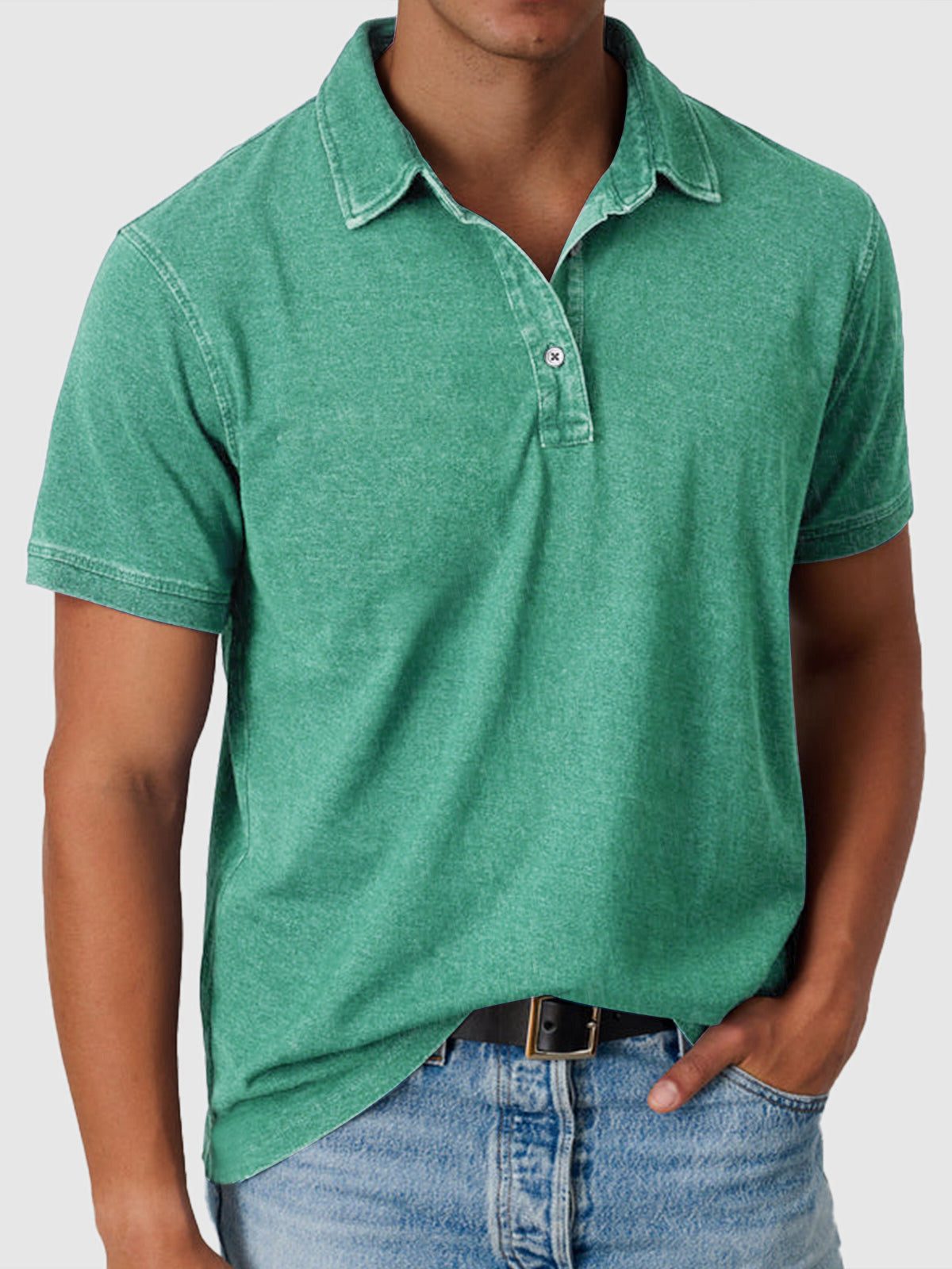Cotton-Denim Short Sleeve Polo Shirt for Men