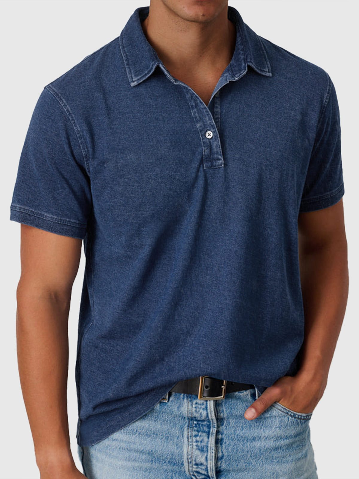 Cotton-Denim Short Sleeve Polo Shirt for Men