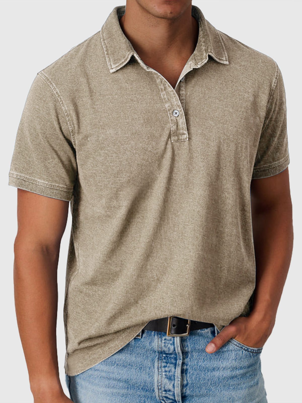 Cotton-Denim Short Sleeve Polo Shirt for Men