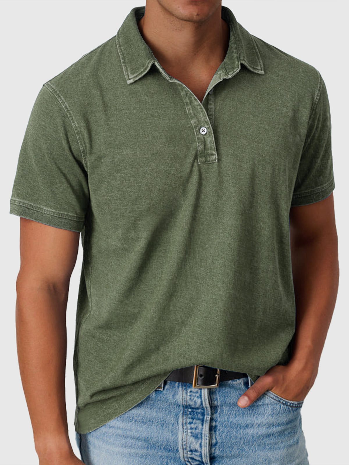 Cotton-Denim Short Sleeve Polo Shirt for Men