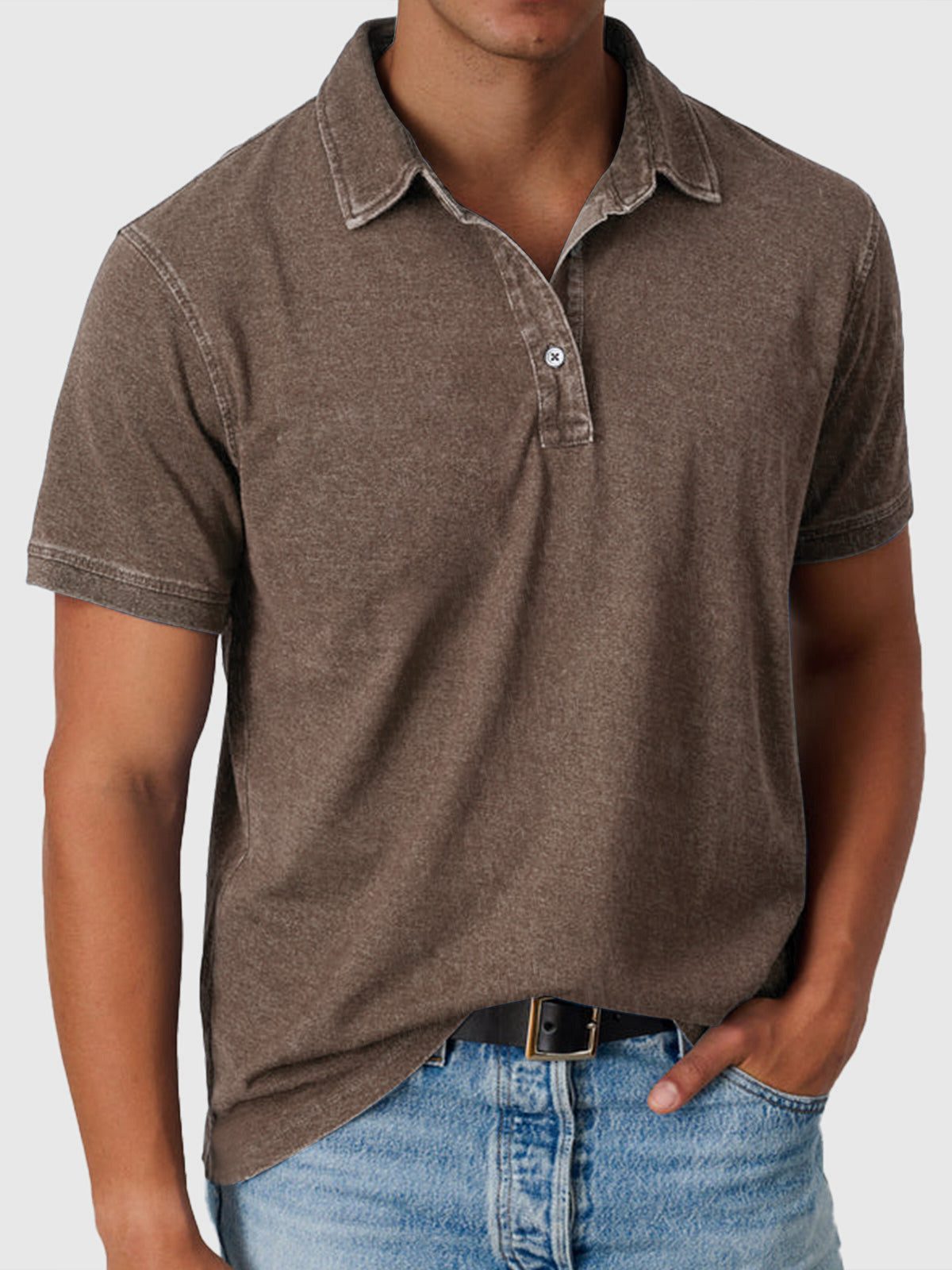 Cotton-Denim Short Sleeve Polo Shirt for Men
