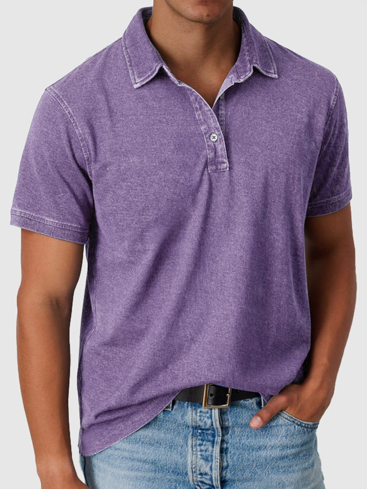 Cotton-Denim Short Sleeve Polo Shirt for Men