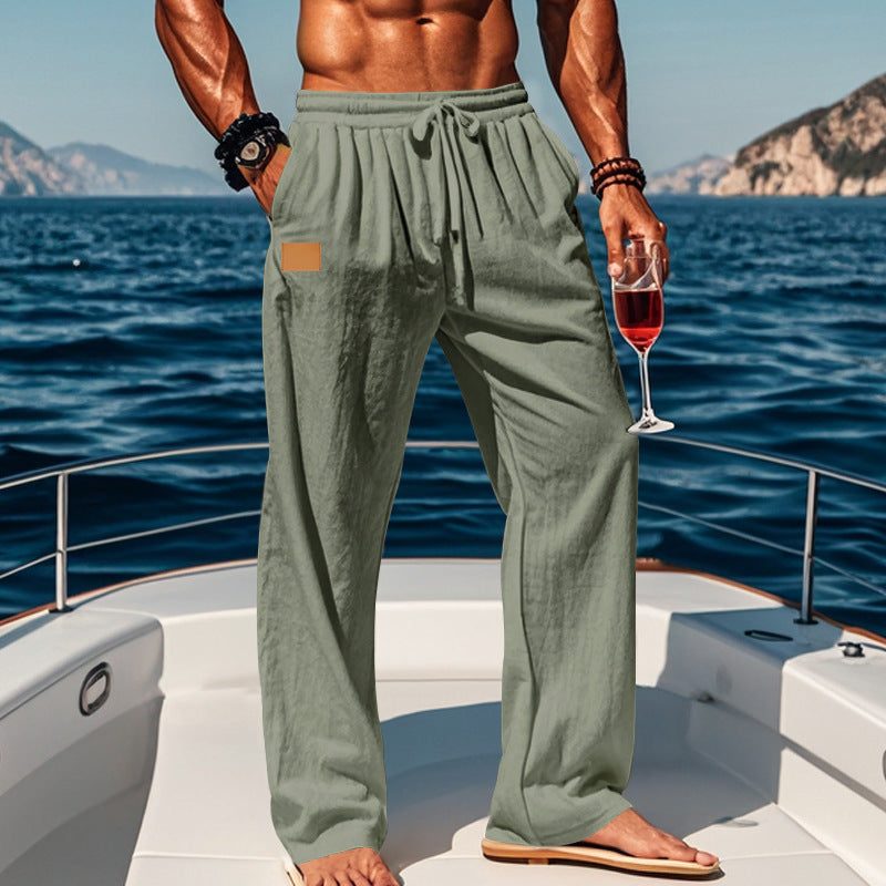 Cotton Drawstring Straight Leg Trousers for Men