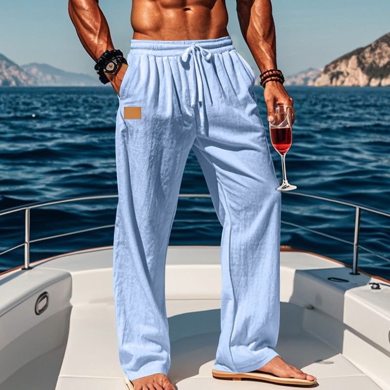 Cotton Drawstring Straight Leg Trousers for Men