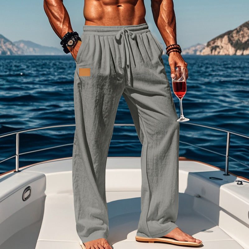 Cotton Drawstring Straight Leg Trousers for Men