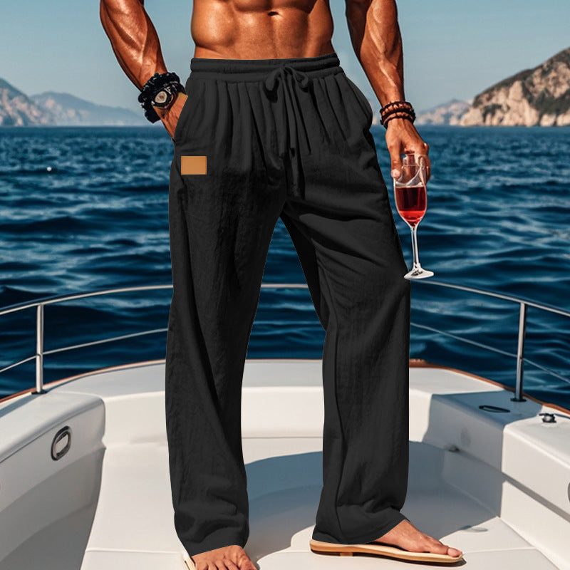 Cotton Drawstring Straight Leg Trousers for Men