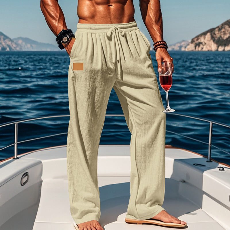 Cotton Drawstring Straight Leg Trousers for Men