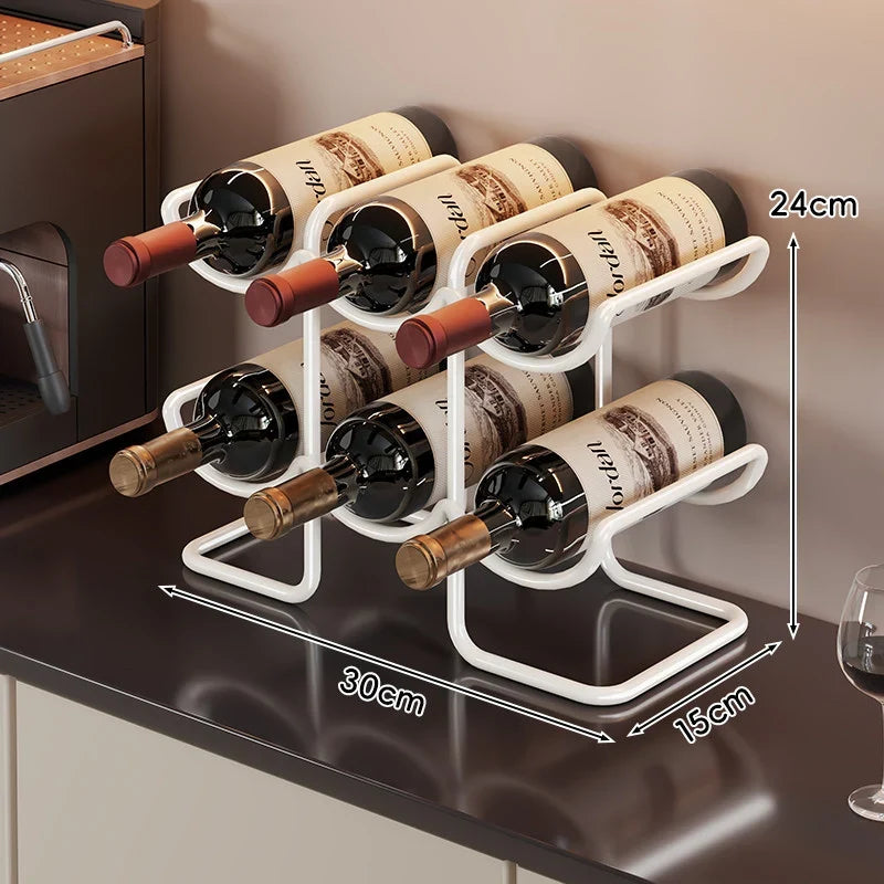 Countertop Wine Rack | Powder-Coated Metal & Stacked Horizontal | Holds 6 Bottles