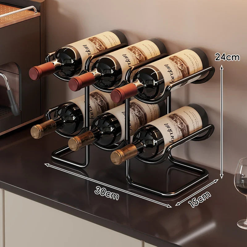 Countertop Wine Rack | Powder-Coated Metal & Stacked Horizontal | Holds 6 Bottles