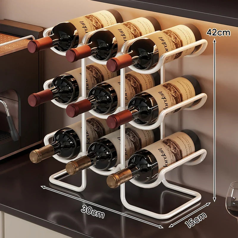 Countertop Wine Rack | Powder-Coated Metal & Stacked Horizontal | Holds 6 Bottles