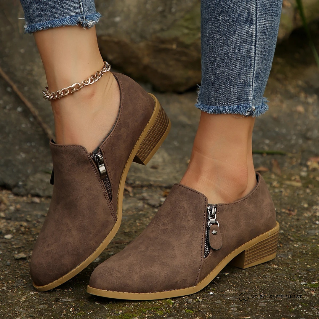 Katherine | Women's Suede Ankle Boots Side Zipper Low Heel
