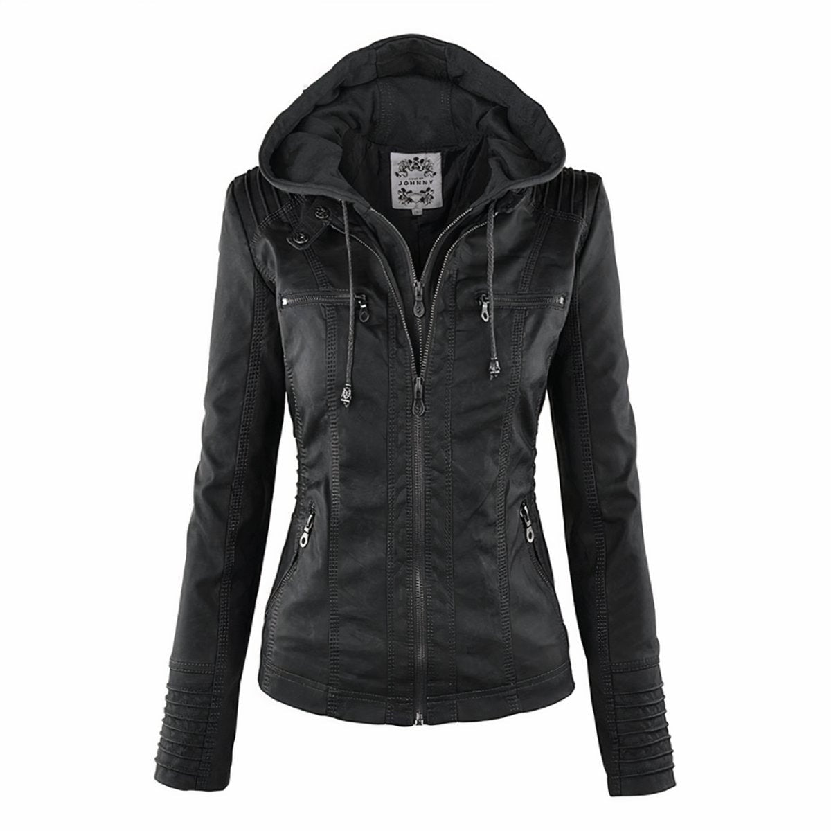 Callie | Women's Hooded Faux Leather Moto Jacket