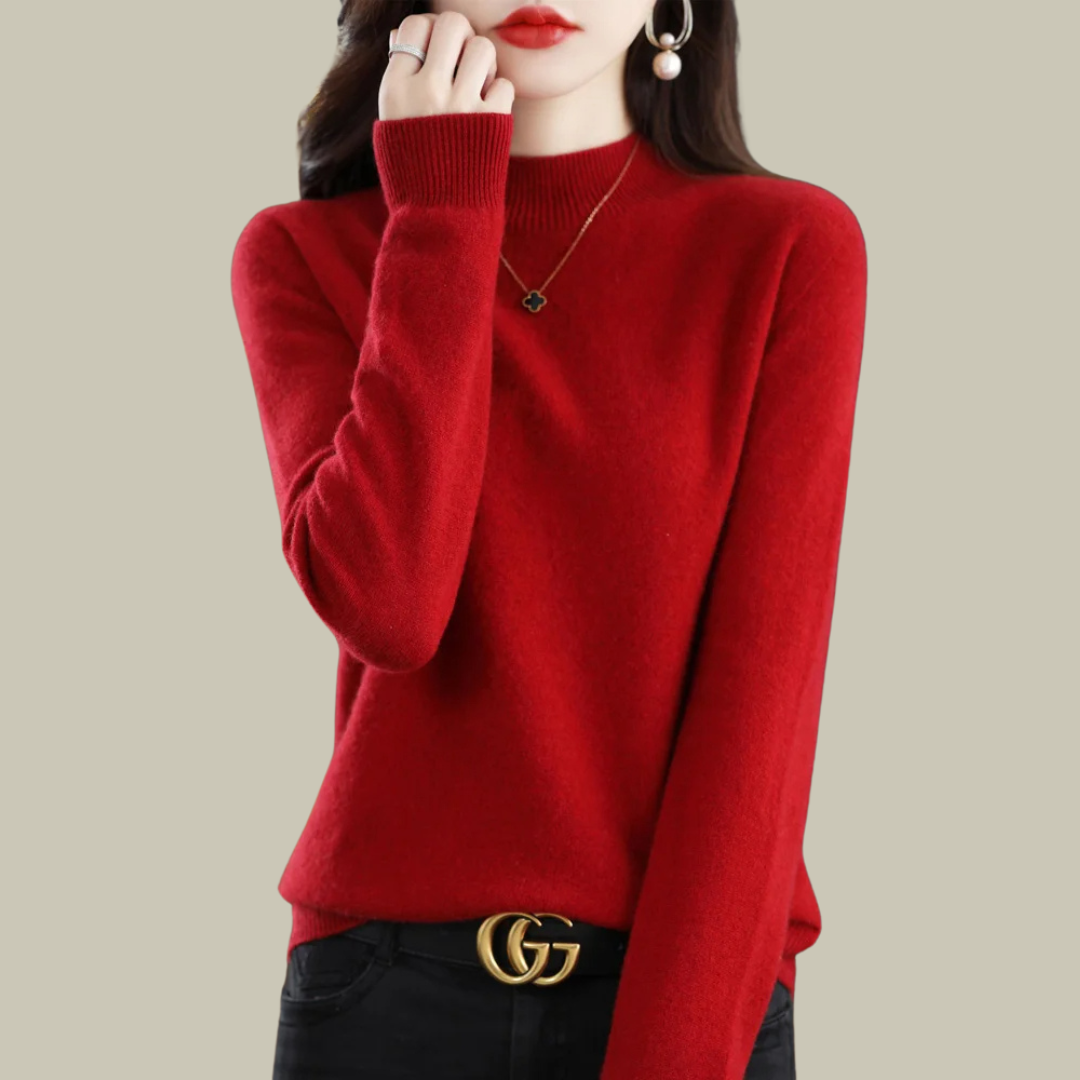 Daphne | Women's Mock Neck Sweater Wool Knit Long Sleeve