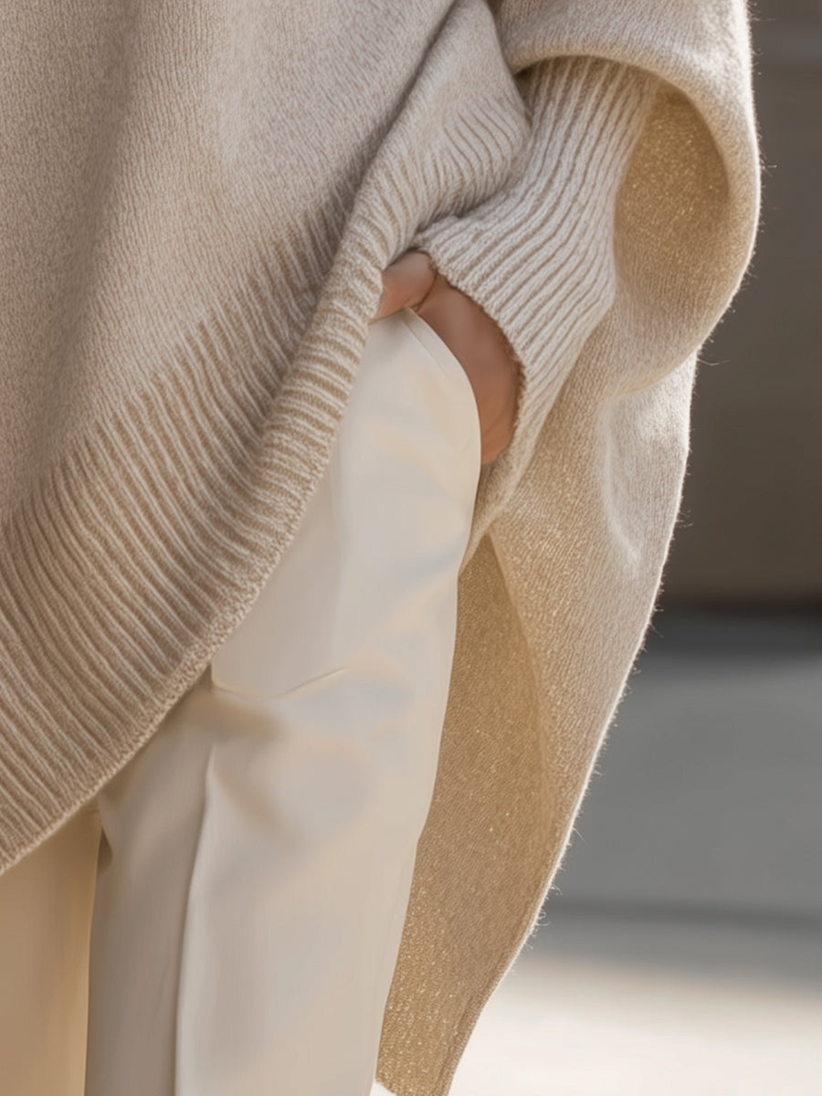 Lily | Women's Oversized Asymmetric Knit Sweater Crew Neck