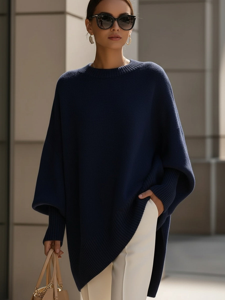 Lily | Women's Oversized Asymmetric Knit Sweater Crew Neck