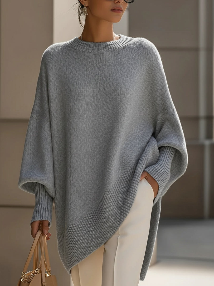 Lily | Women's Oversized Asymmetric Knit Sweater Crew Neck