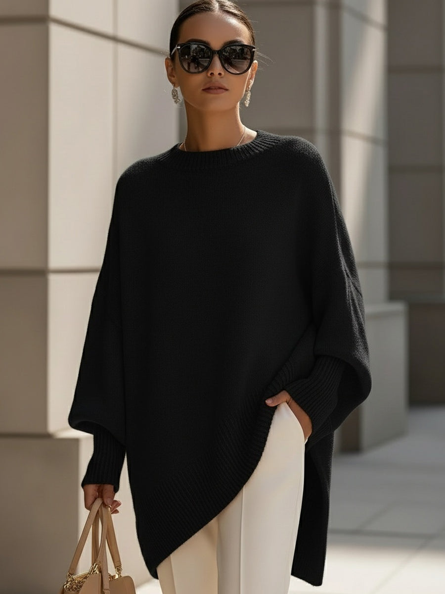 Lily | Women's Oversized Asymmetric Knit Sweater Crew Neck