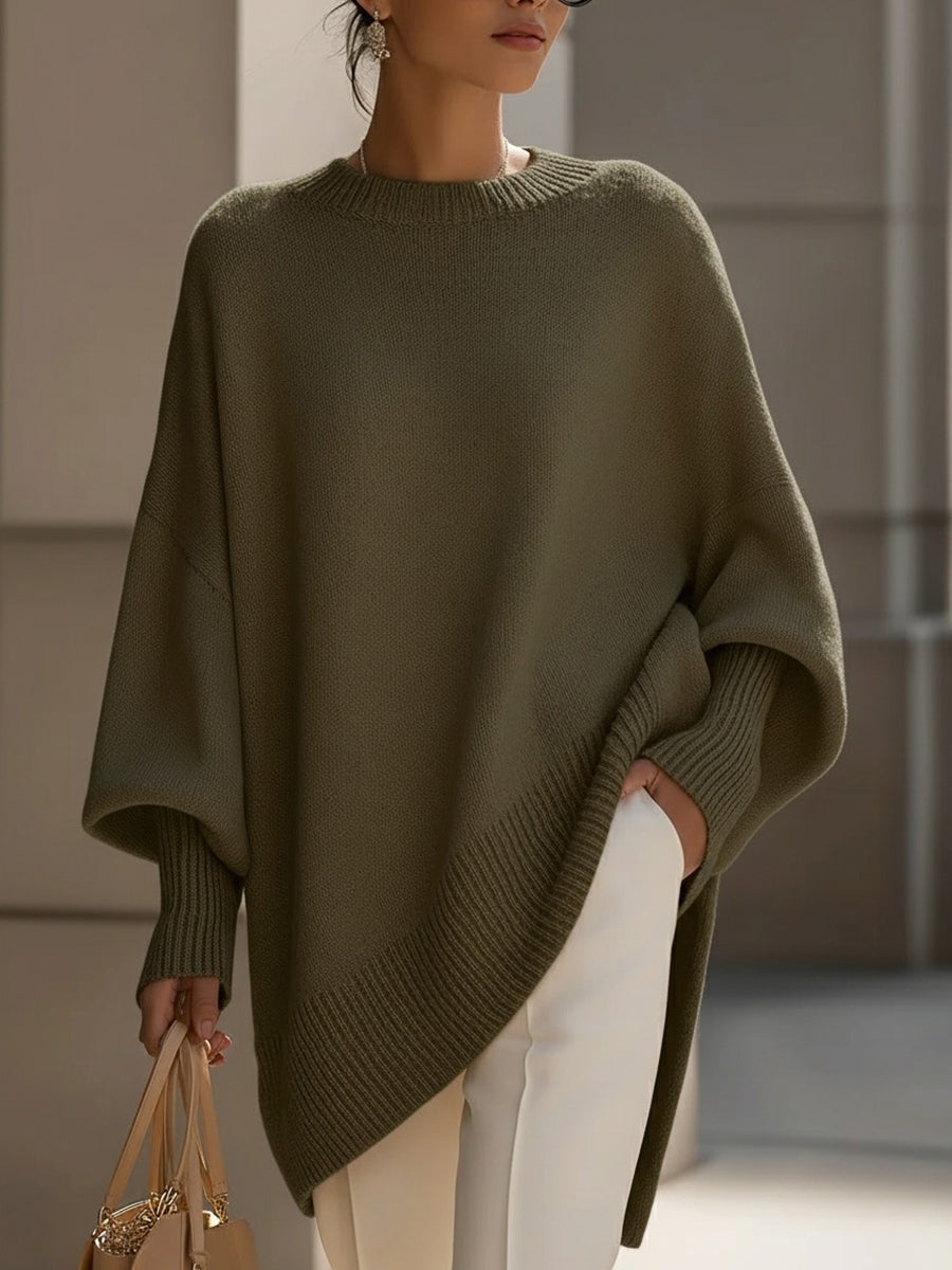 Lily | Women's Oversized Asymmetric Knit Sweater Crew Neck