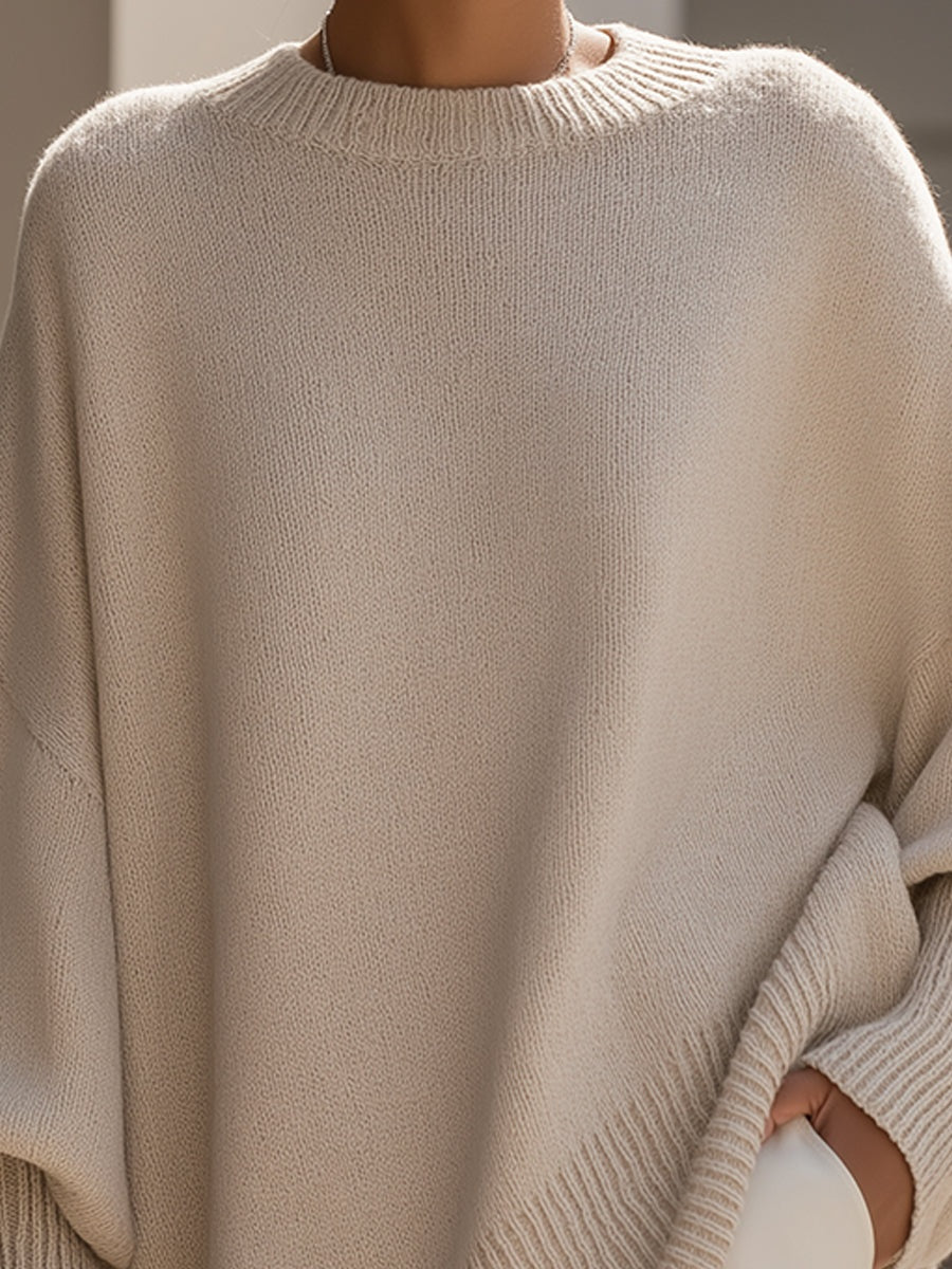 Lily | Women's Oversized Asymmetric Knit Sweater Crew Neck