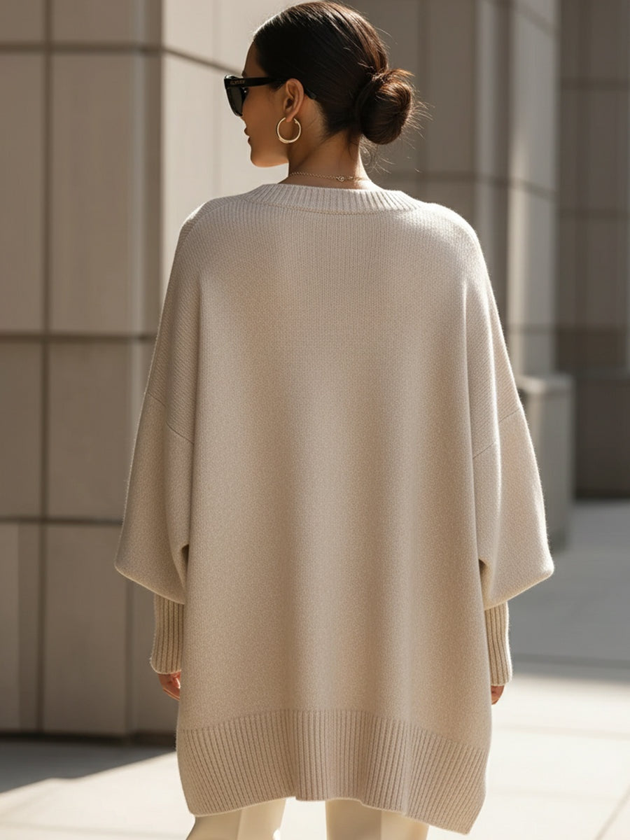 Lily | Women's Oversized Asymmetric Knit Sweater Crew Neck