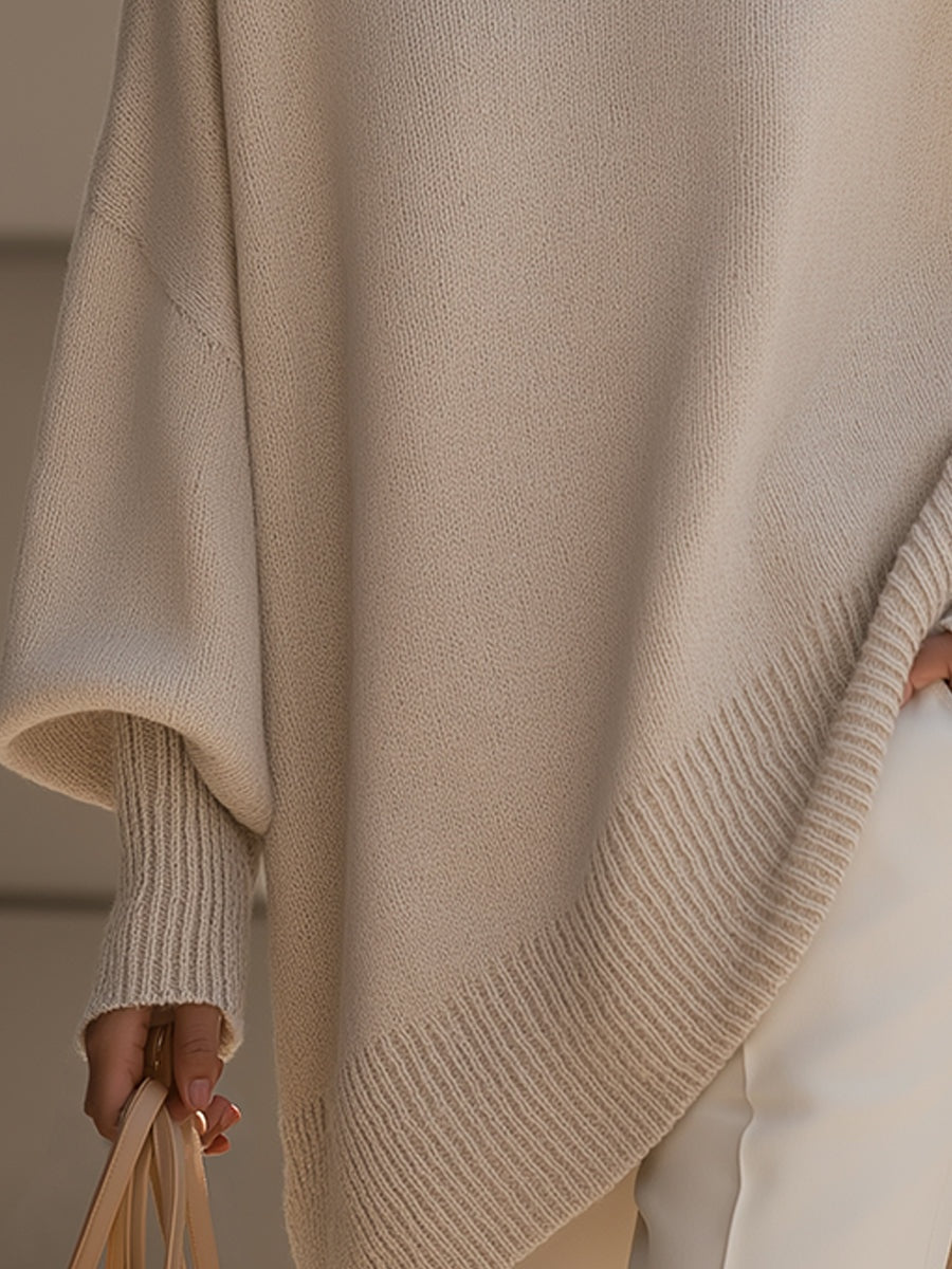 Lily | Women's Oversized Asymmetric Knit Sweater Crew Neck