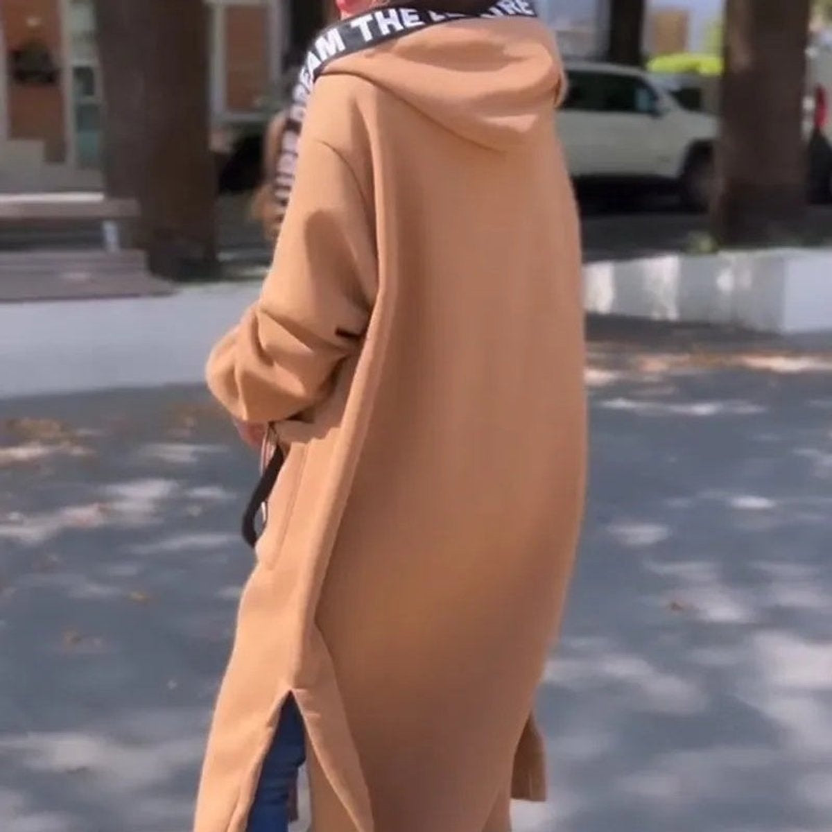 Lila | Women's Long Oversized Parka Coat Hooded Letter Detail