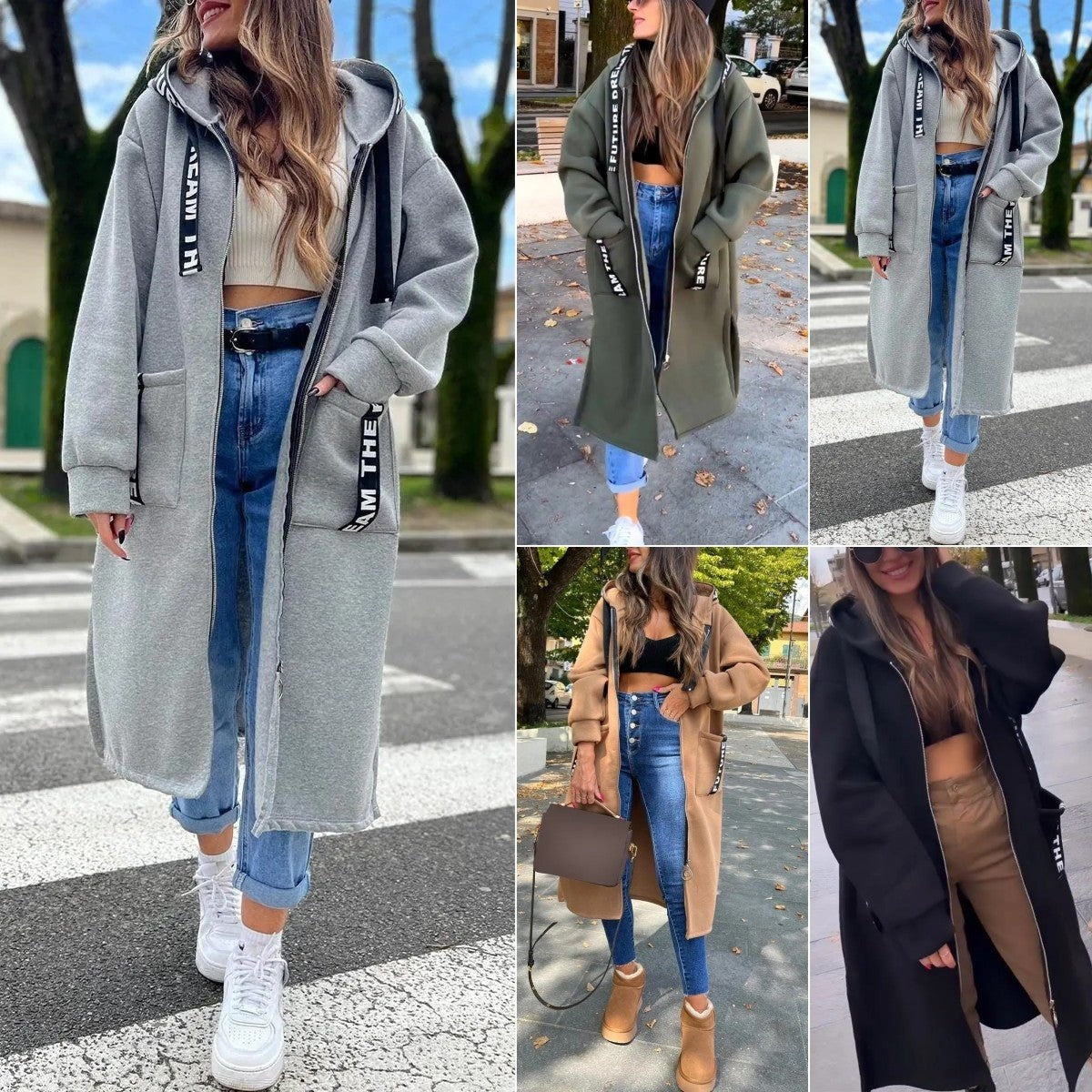 Lila | Women's Long Oversized Parka Coat Hooded Letter Detail