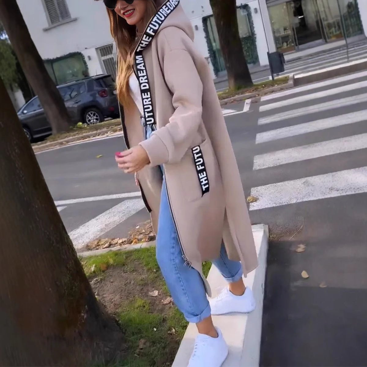 Lila | Women's Long Oversized Parka Coat Hooded Letter Detail