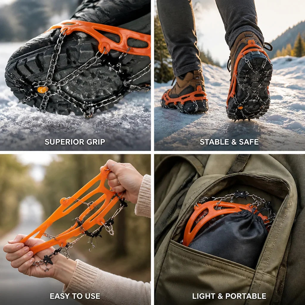 Crampons | TPR Rubber & Stainless Steel Spikes | Fits Shoe Sizes 35-44