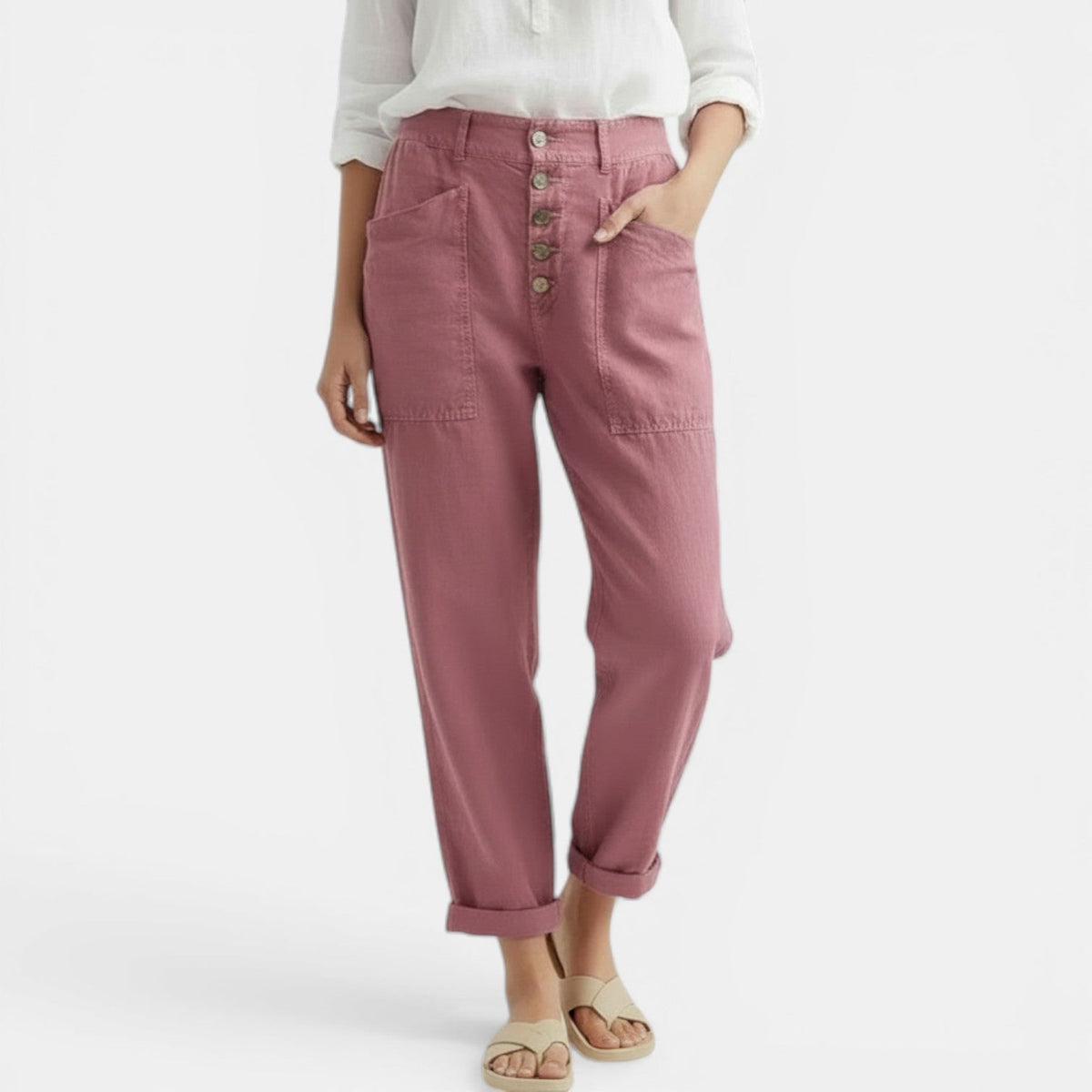 Women’s High-Waisted Relaxed Trousers with Patch Pockets