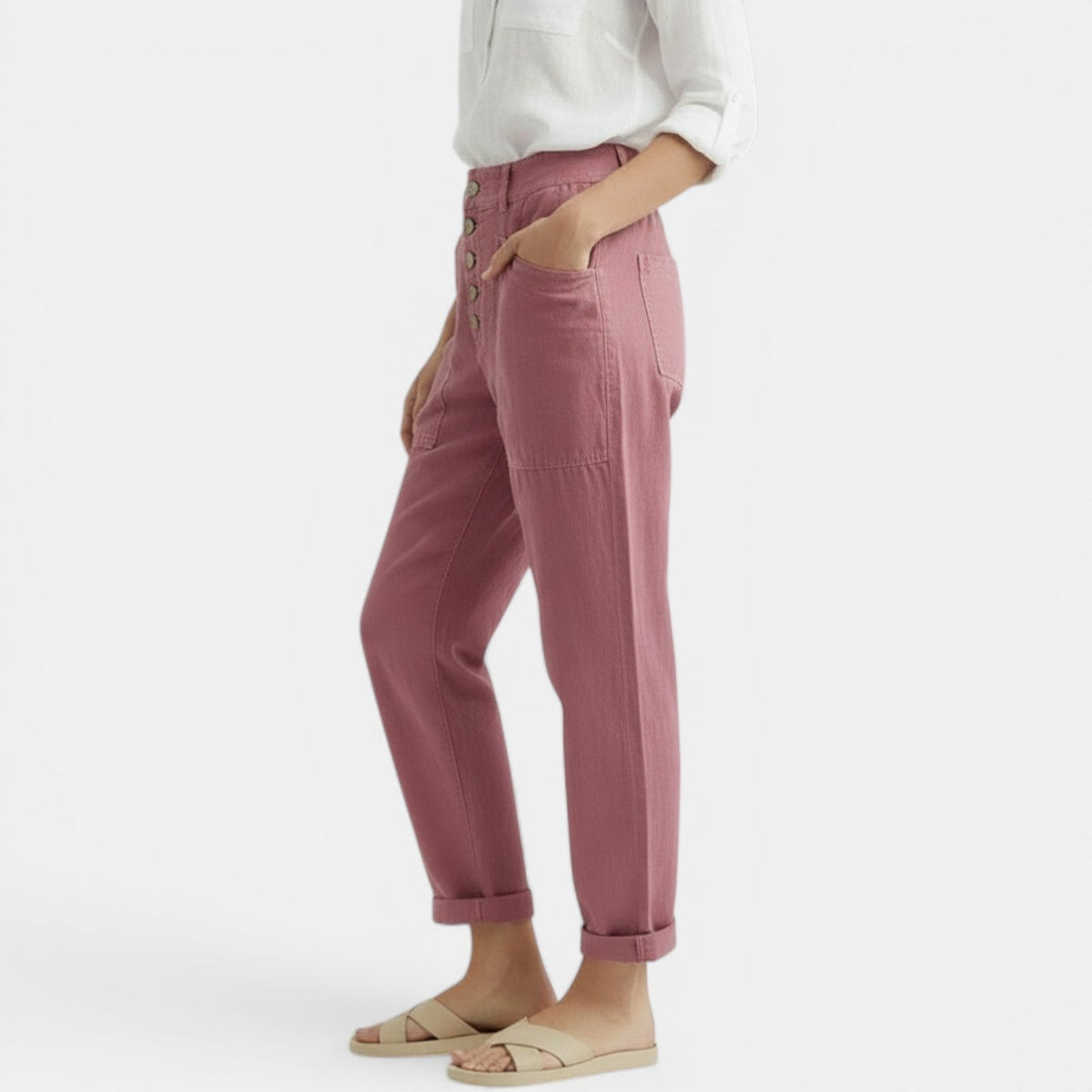 Women’s High-Waisted Relaxed Trousers with Patch Pockets