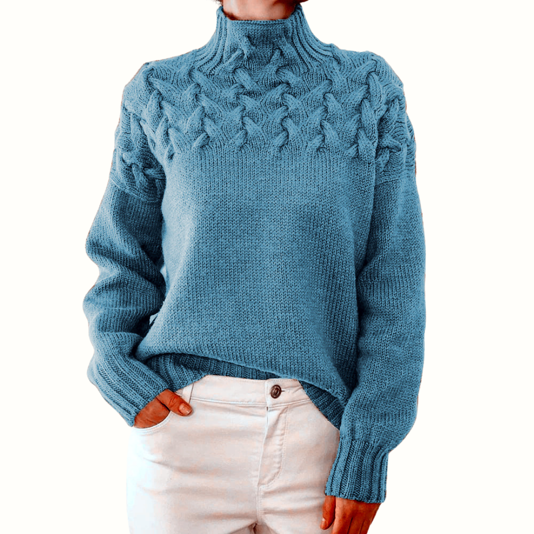 Estelle | Cable Knit Sky Blue Turtleneck Sweater