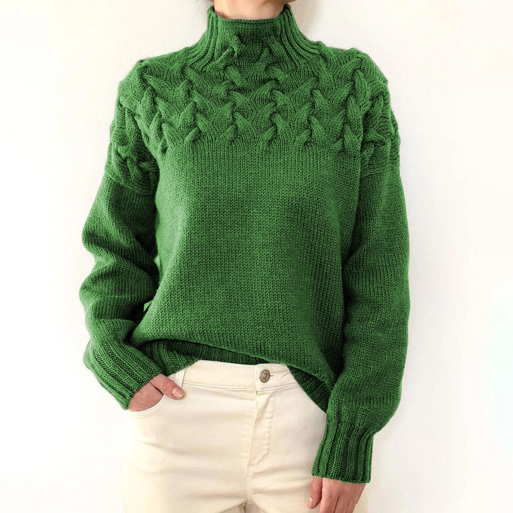 Estelle | Cable Knit Sky Blue Turtleneck Sweater