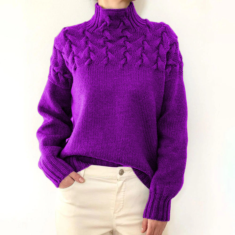 Estelle | Cable Knit Sky Blue Turtleneck Sweater