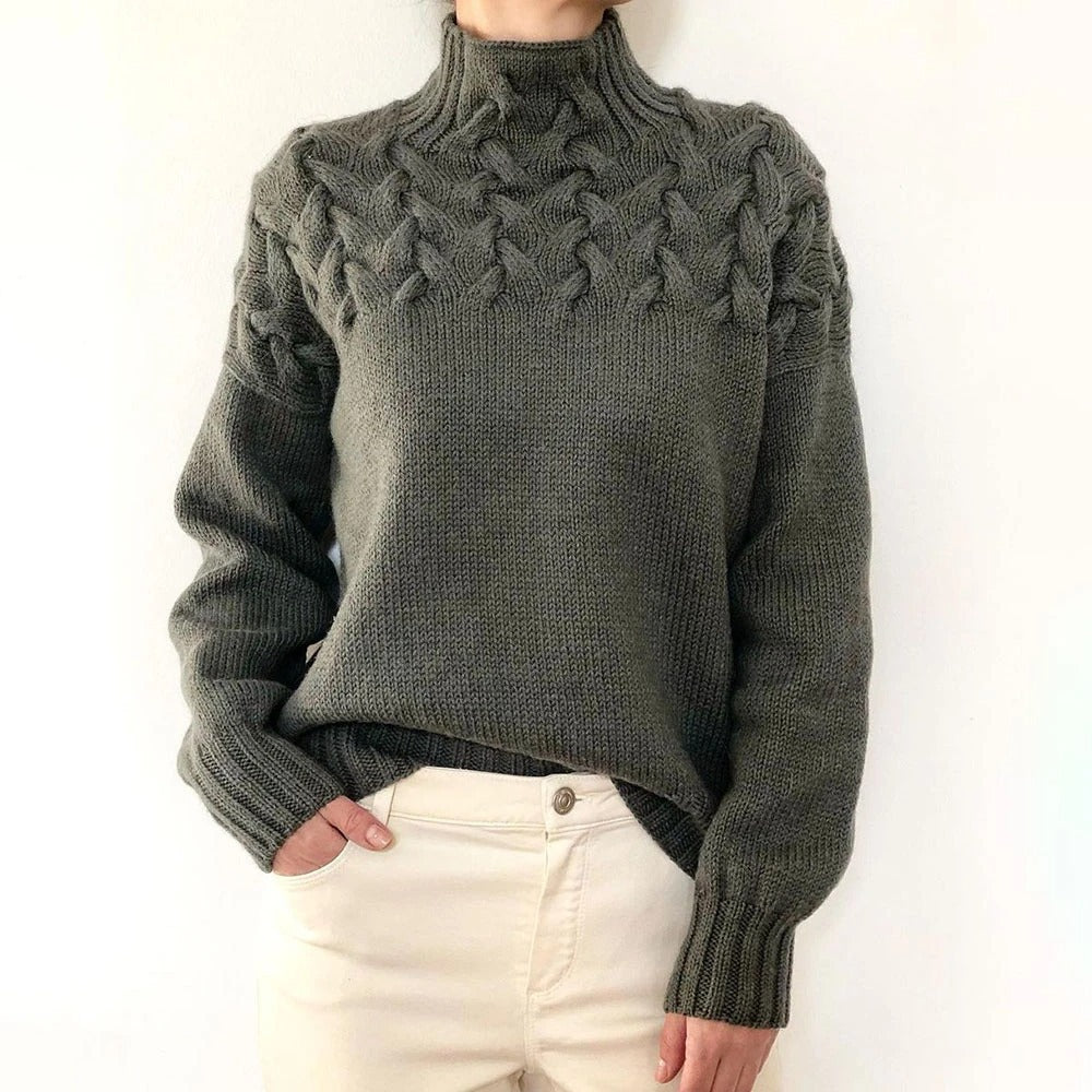 Estelle | Cable Knit Sky Blue Turtleneck Sweater