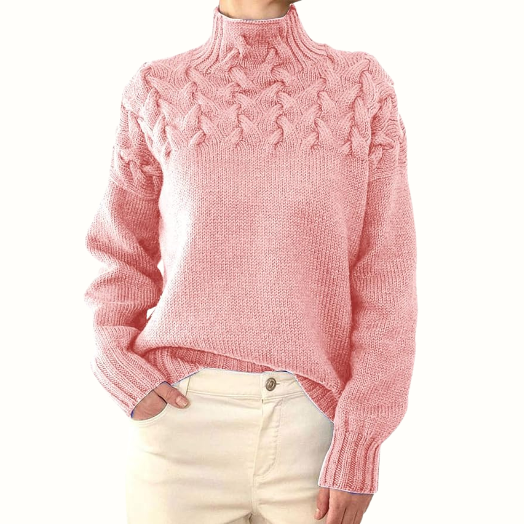 Estelle | Cable Knit Sky Blue Turtleneck Sweater