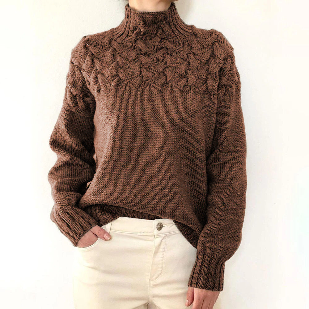 Estelle | Cable Knit Sky Blue Turtleneck Sweater