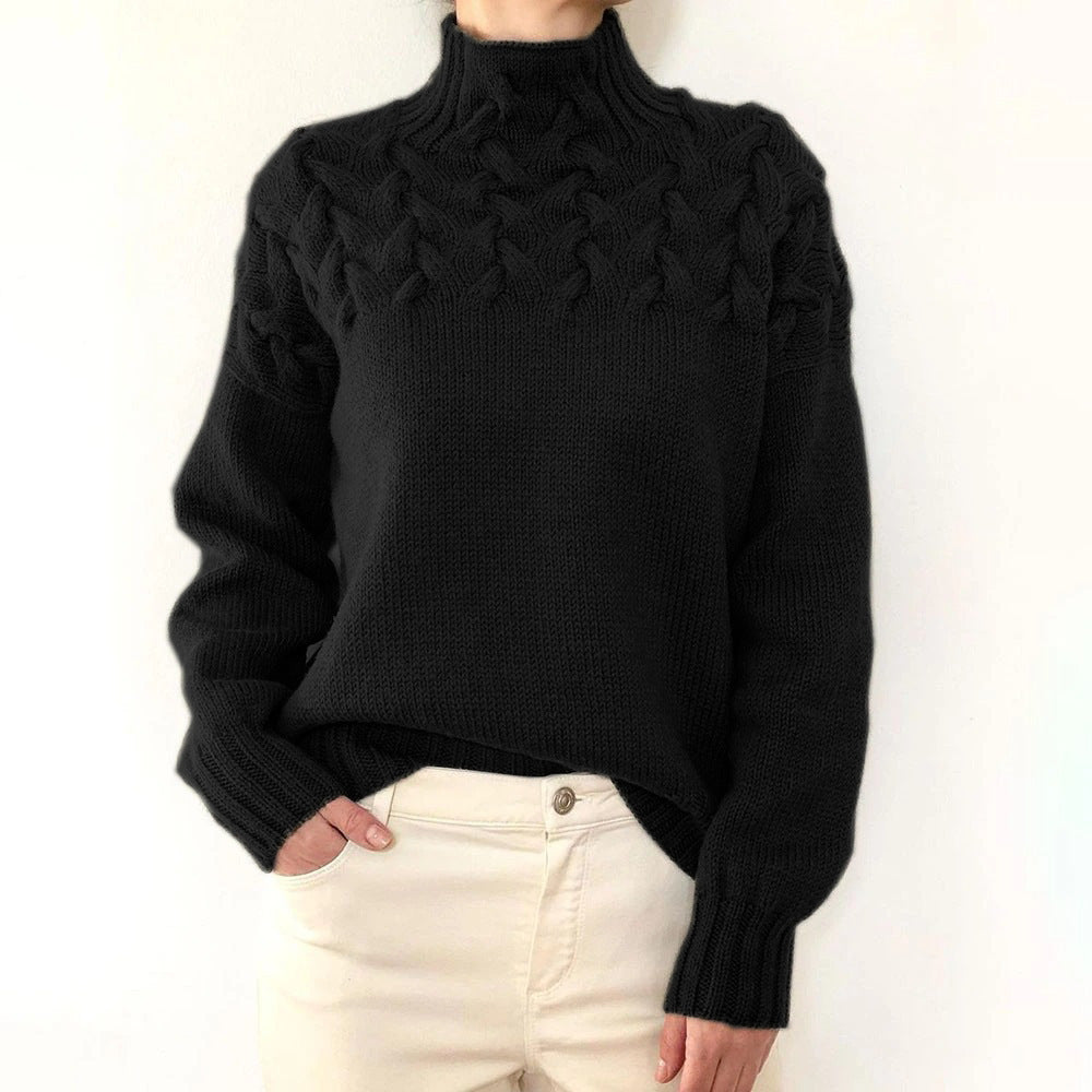 Estelle | Cable Knit Sky Blue Turtleneck Sweater