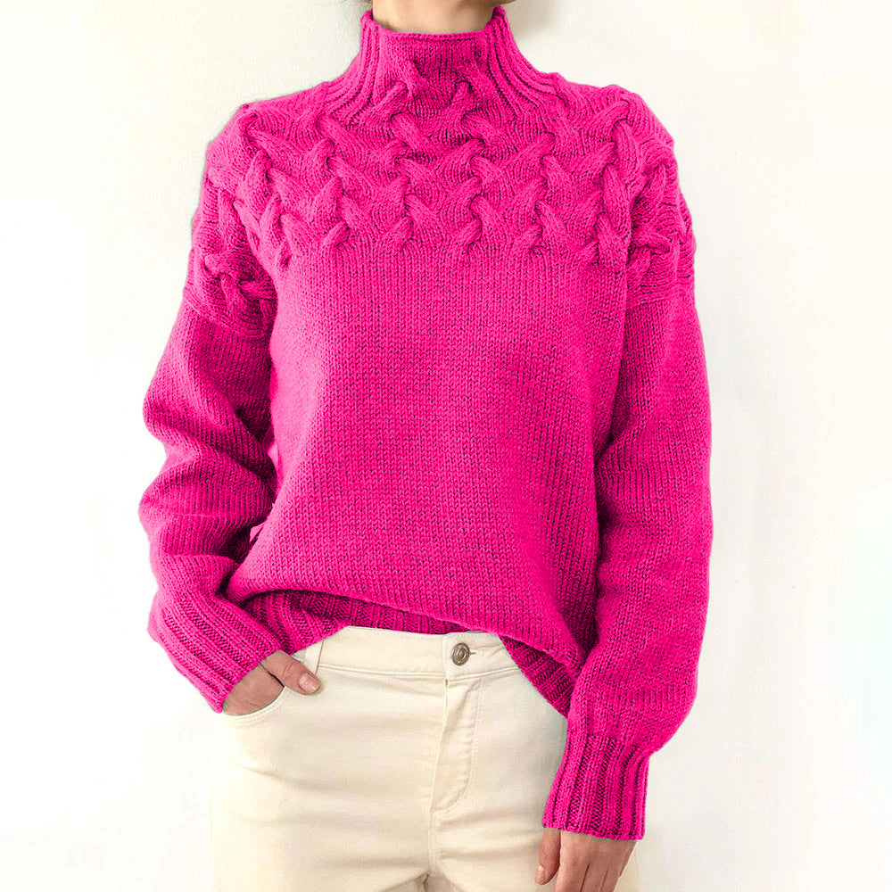 Estelle | Cable Knit Sky Blue Turtleneck Sweater