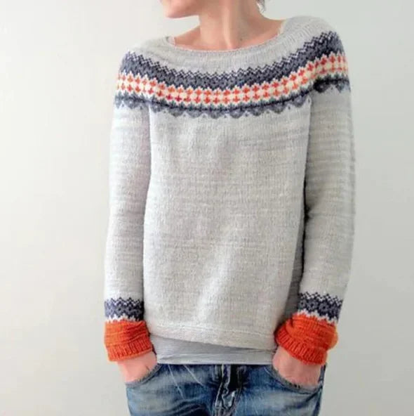 Women’s Knitted Sweater with Patterned Yoke