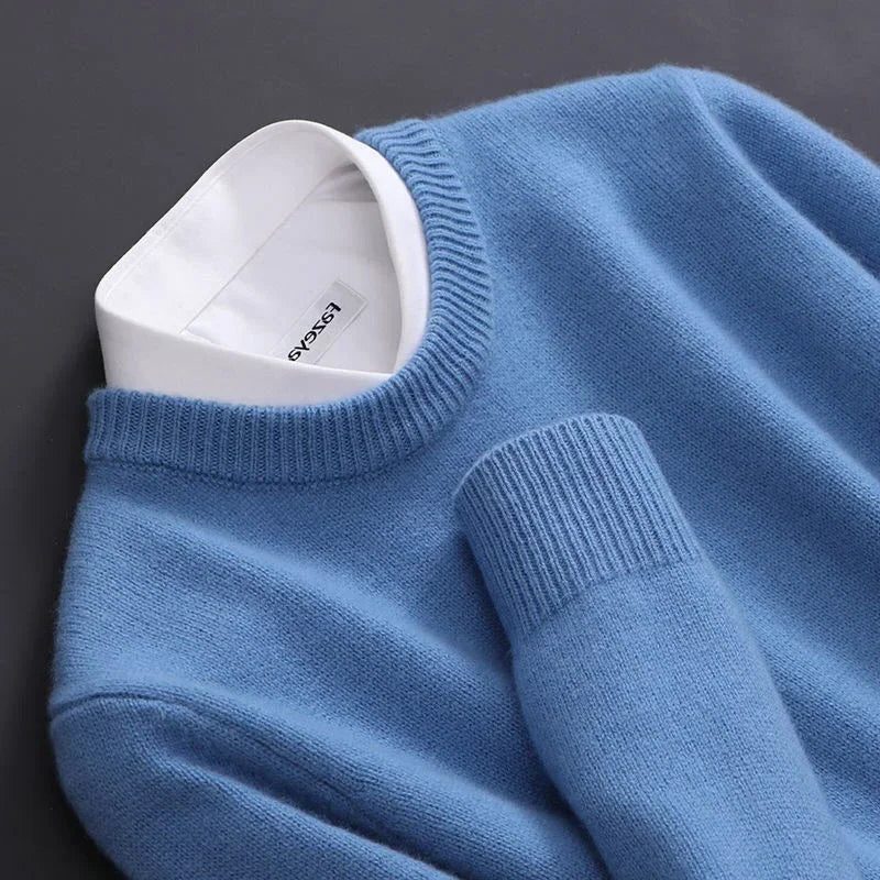 Crew Neck Ribbed Knit Jumper for Men