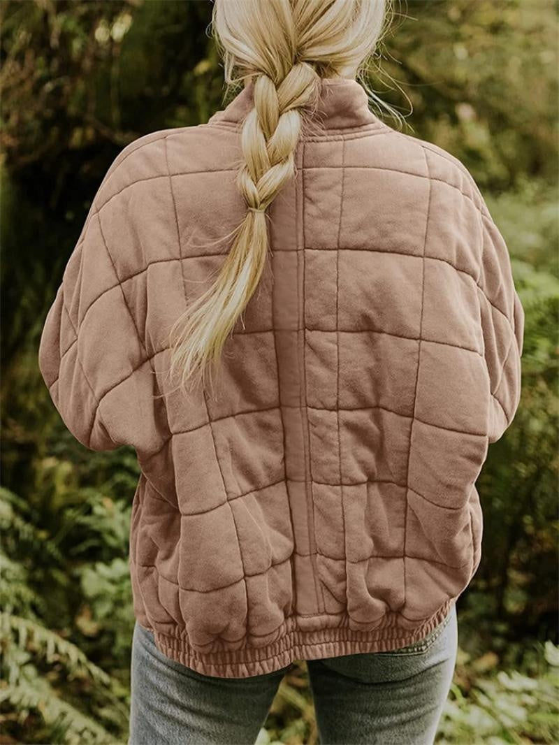 Elise | Women's Quilted Bomber Jacket Stand Collar Zip Up