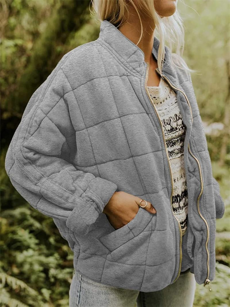 Elise | Women's Quilted Bomber Jacket Stand Collar Zip Up