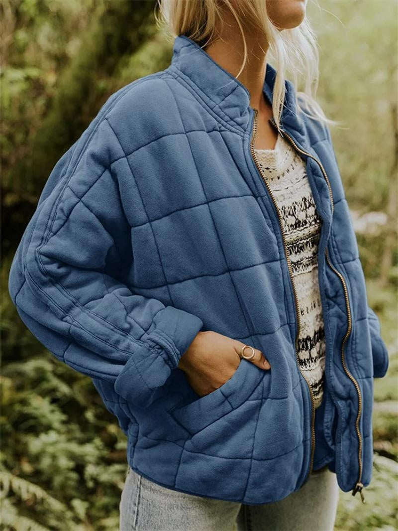 Elise | Women's Quilted Bomber Jacket Stand Collar Zip Up