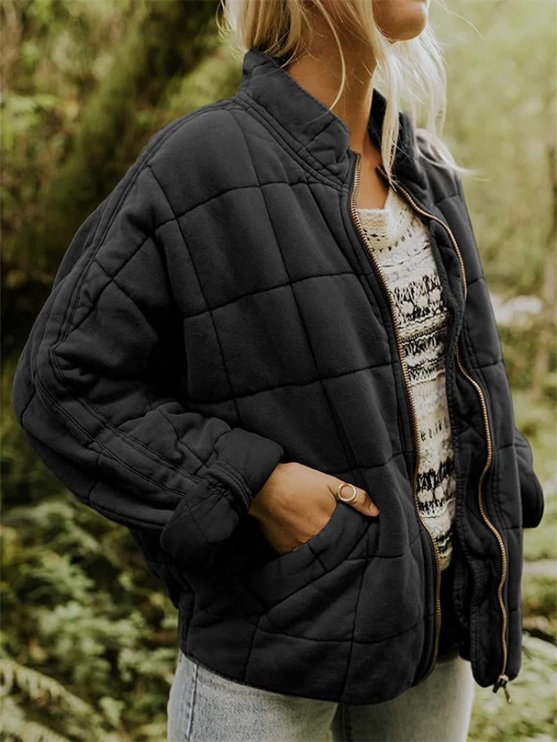 Elise | Women's Quilted Bomber Jacket Stand Collar Zip Up