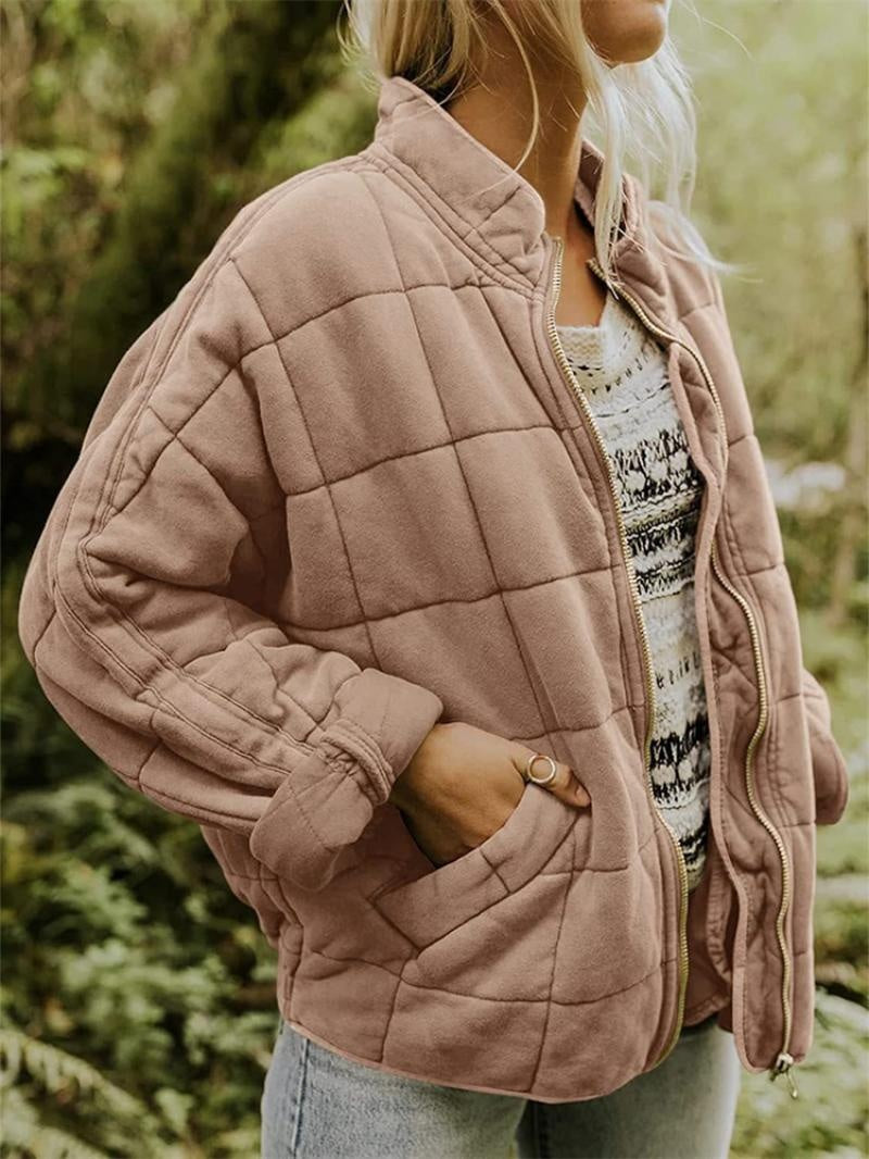 Elise | Women's Quilted Bomber Jacket Stand Collar Zip Up