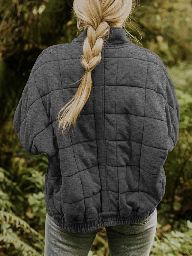 Elise | Women's Quilted Bomber Jacket Stand Collar Zip Up
